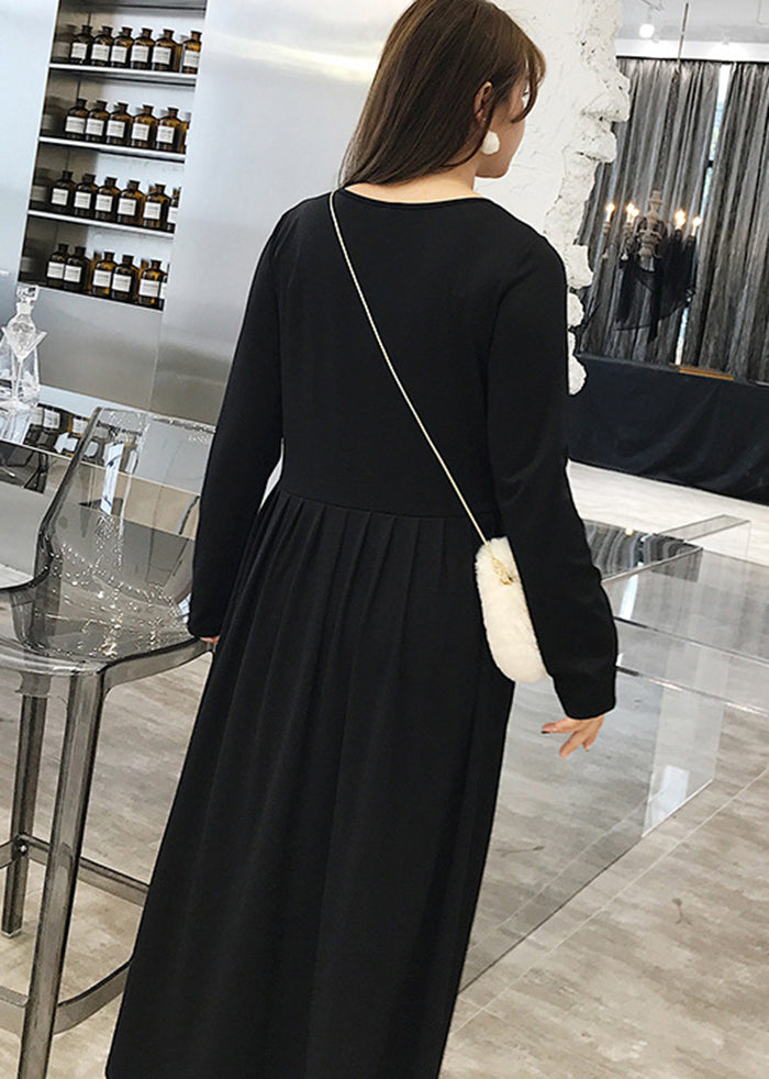Elegant Black Oversized Exra Large Hem Cotton Long Dress Fall