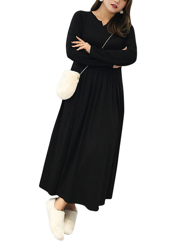 Elegant Black Oversized Exra Large Hem Cotton Long Dress Fall