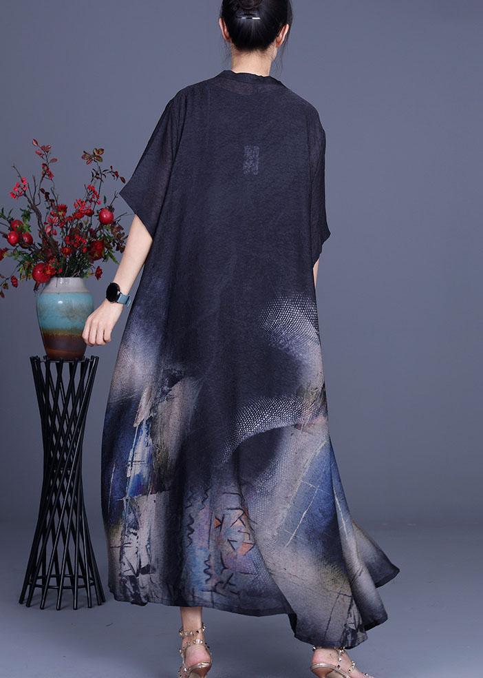 Elegant Black Print Silk Cardigans Braces Skirt Two Pieces Set - Omychic