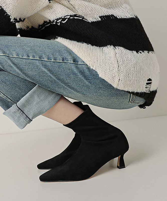 Elegant Black Suede Stiletto Boots Pointed Toe Zippered
