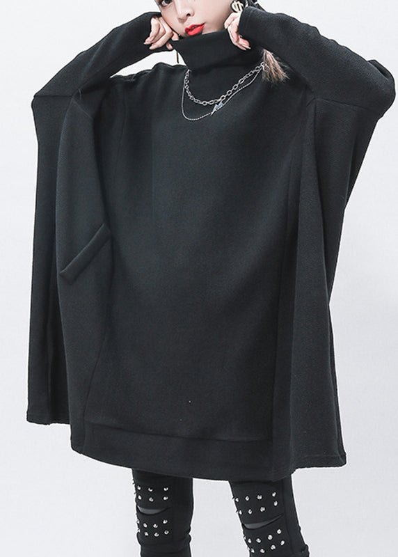 Elegant Black Turtleneck Patchwork Knit Sweaters Long Sleeve