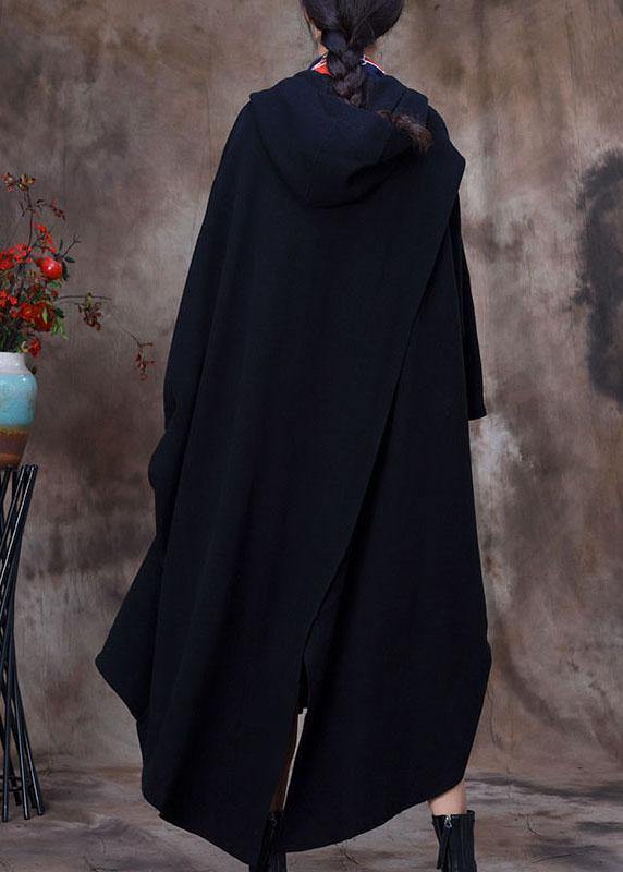 Elegant Black hooded Cloak Sleeves asymmetrical design Winter Coat - Omychic