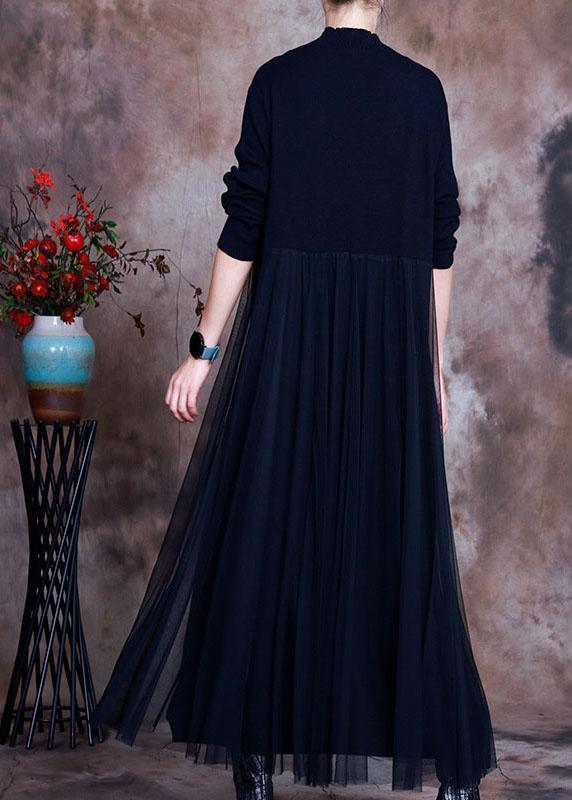 Elegant Black tulle Patchwork Knit Dress Spring - Omychic