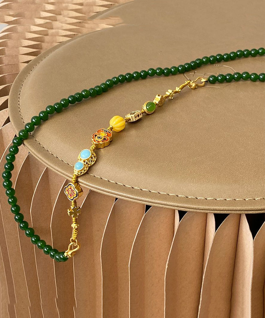 Elegant Blackish Green Jade Turquoise Cloisonne Enamel Detachable Beading Gratuated Bead Necklace