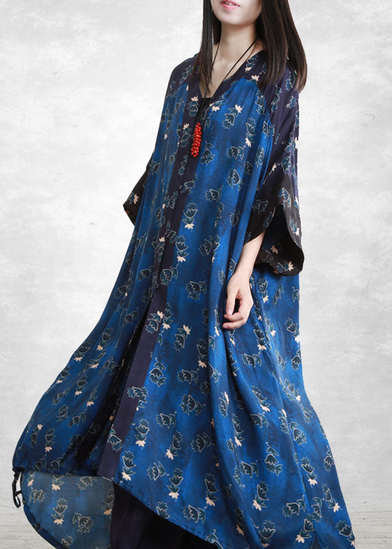 Elegant Blue Low High Design Pockets Patchwork Long Shirt And Pants Two Pieces Set Spring