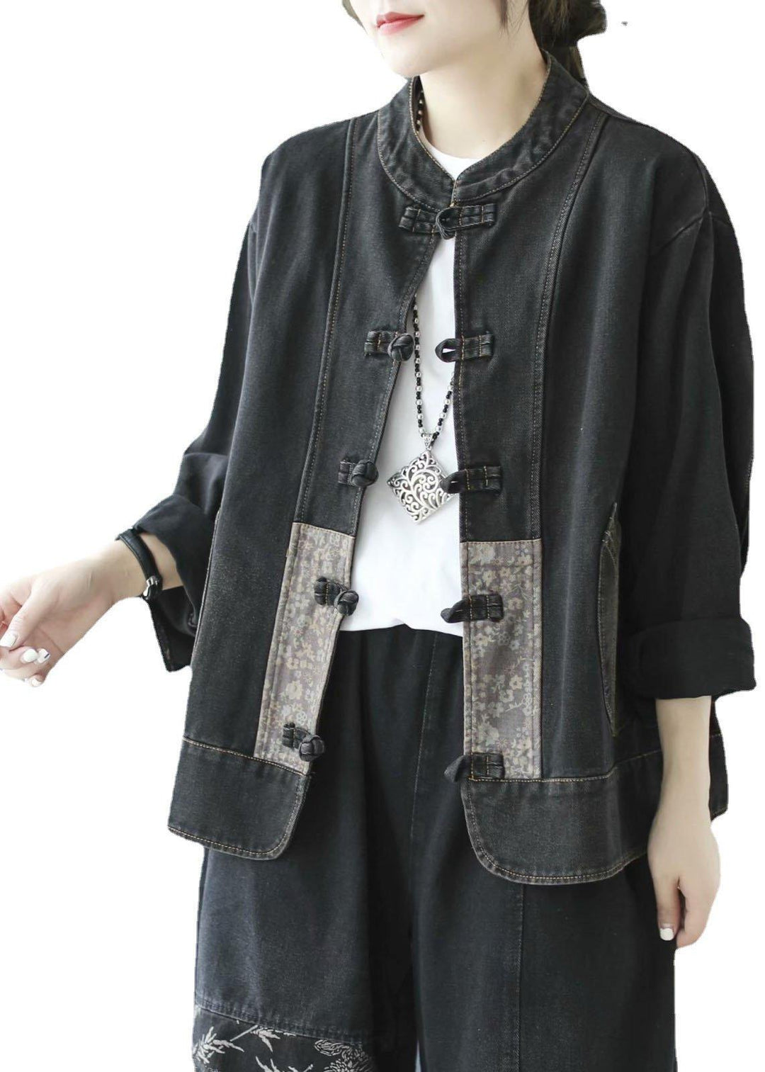 Elegant Blue Pockets Button Patchwork Fall Denim Long sleeve Coat - Omychic