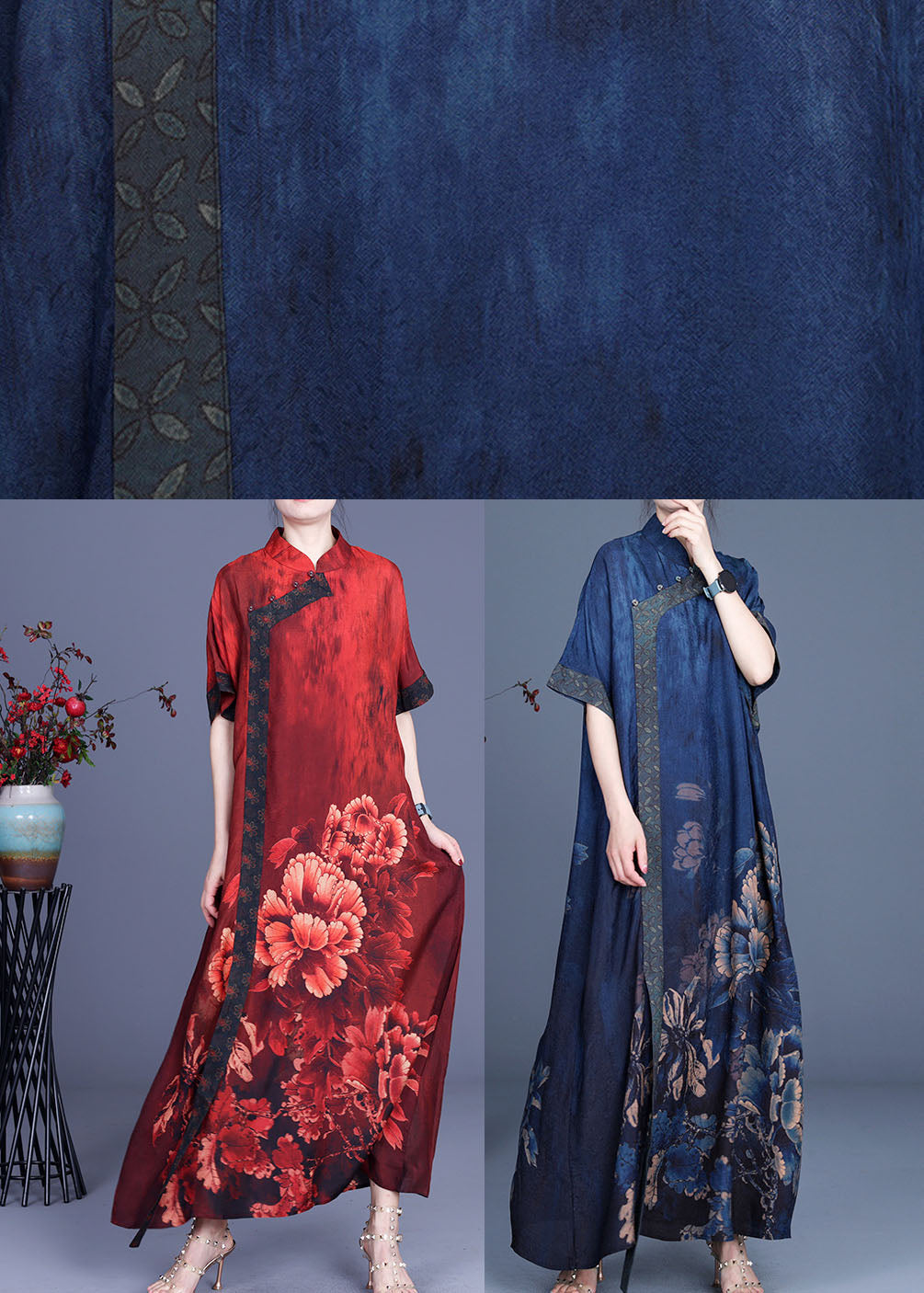 Elegant Blue Print Silk Dresses Half Sleeve (Limited Stock)
