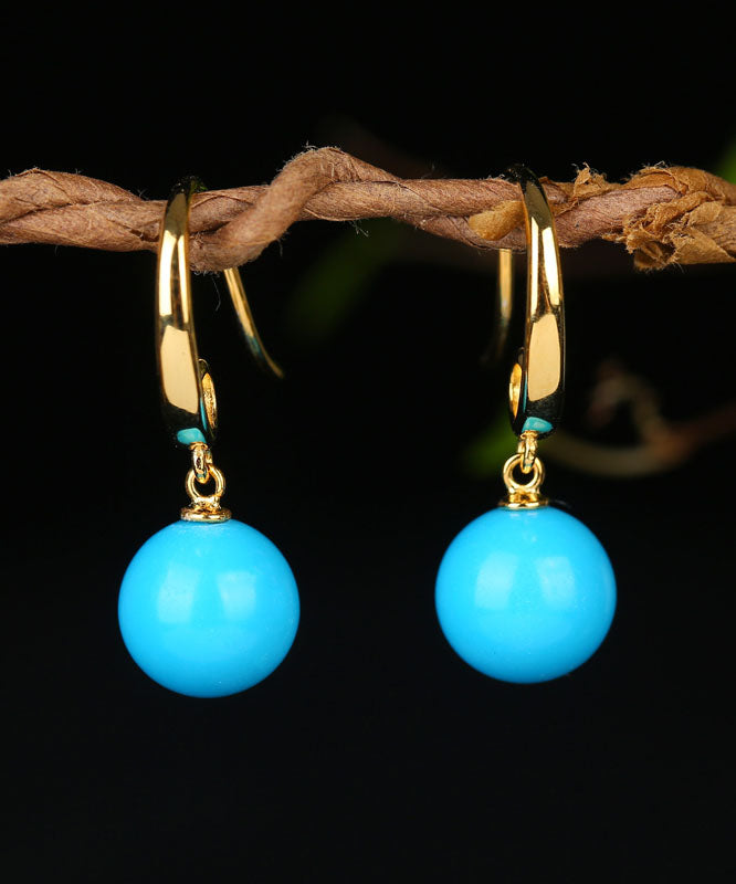 Elegant Blue Sterling Silver Overgild Turquoise Drop Earrings