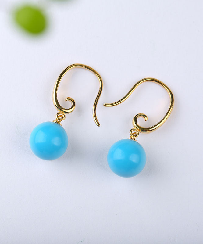 Elegant Blue Sterling Silver Overgild Turquoise Drop Earrings