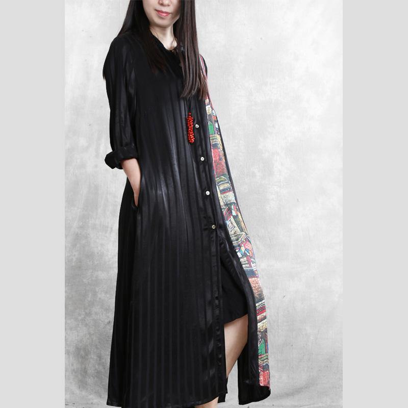 Elegant Button Down patchwork tunics for women Outfits black Plus Size Dresses - Omychic