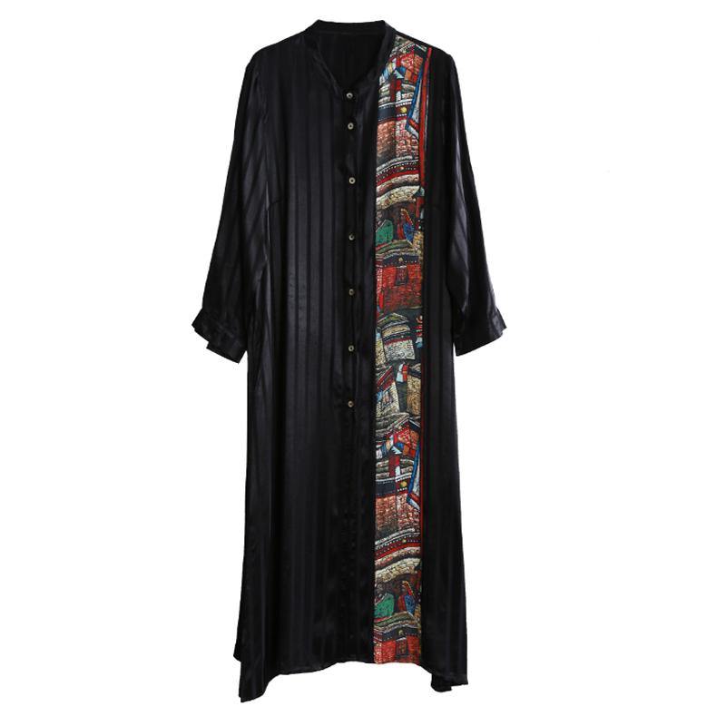 Elegant Button Down patchwork tunics for women Outfits black Plus Size Dresses - Omychic