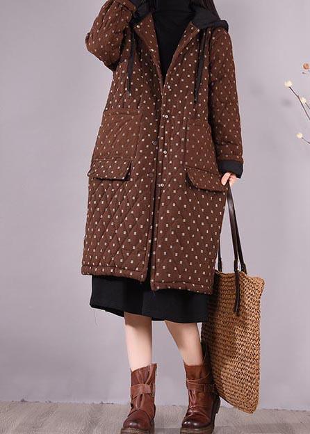 Elegant Chocolate Coat Plus Size Hooded Pockets Outwear - Omychic