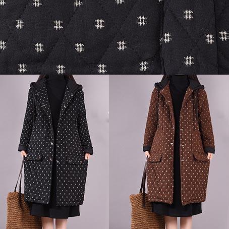 Elegant Chocolate Coat Plus Size Hooded Pockets Outwear - Omychic