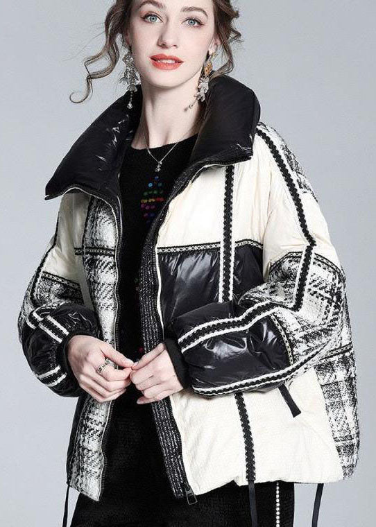 Elegant Colorblock Stand Collar Patchwork Duck Down Canada Goose Jacket Winter