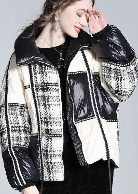 Elegant Colorblock Stand Collar Patchwork Duck Down Canada Goose Jacket Winter