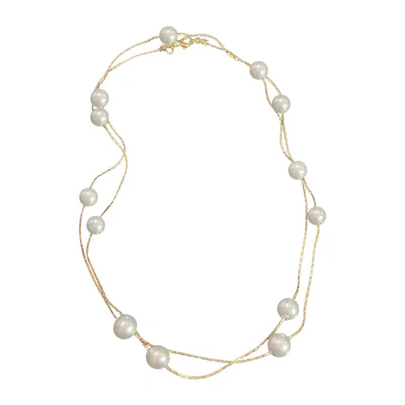 Elegant Gold Alloy Double Layered Pearl Necklace