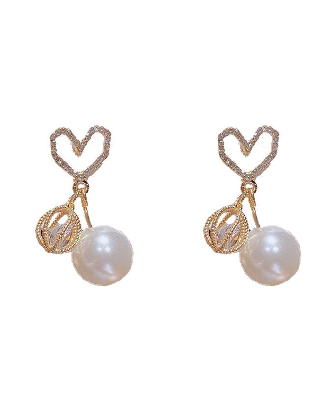 Elegant Gold Sterling Silver Alloy Zircon Love Pearl Drop Earrings