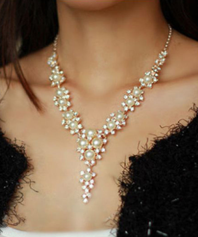 Elegant Gold Sterling Silver Overgild Pearl Zircon Princess Necklace