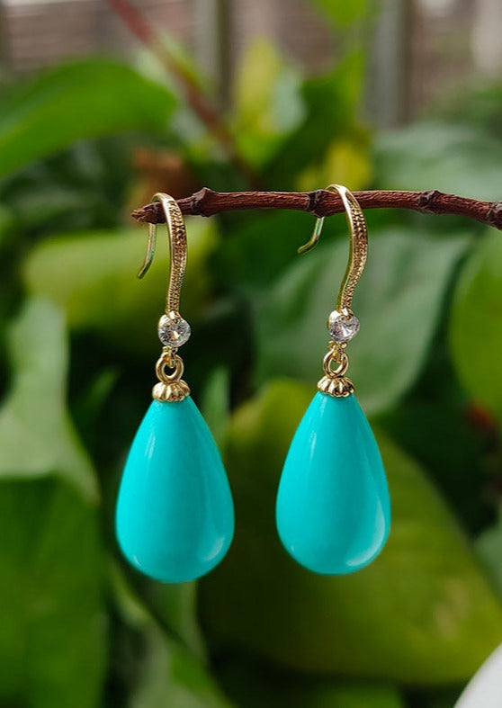 Elegant Gold Sterling Silver Turquoise Zircon Drop Earrings