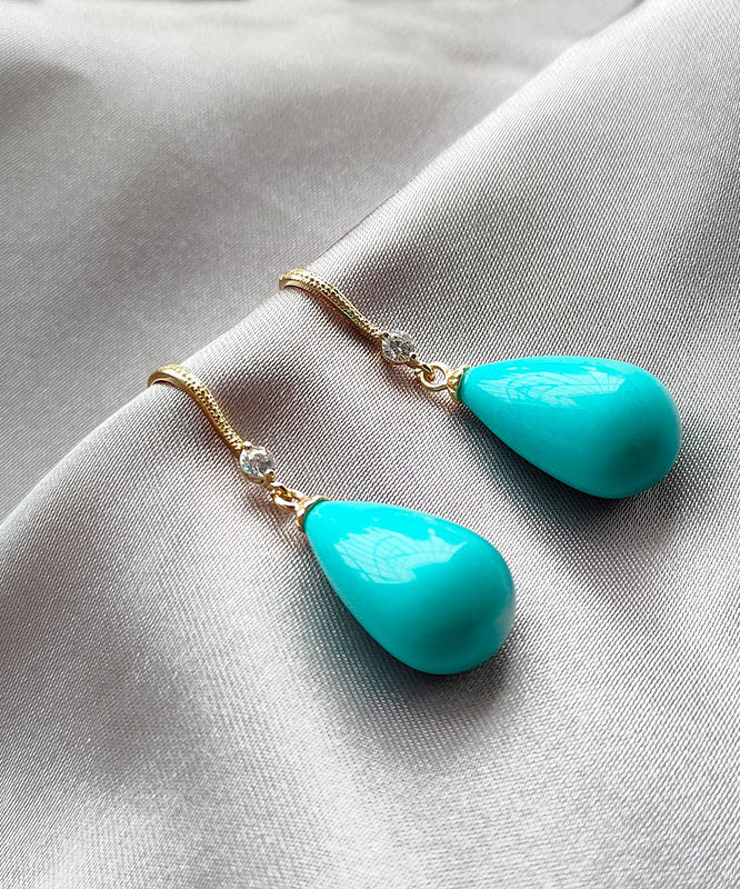 Elegant Gold Sterling Silver Turquoise Zircon Drop Earrings