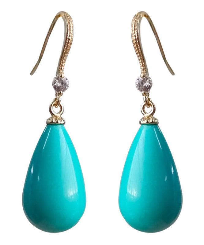 Elegant Gold Sterling Silver Turquoise Zircon Drop Earrings