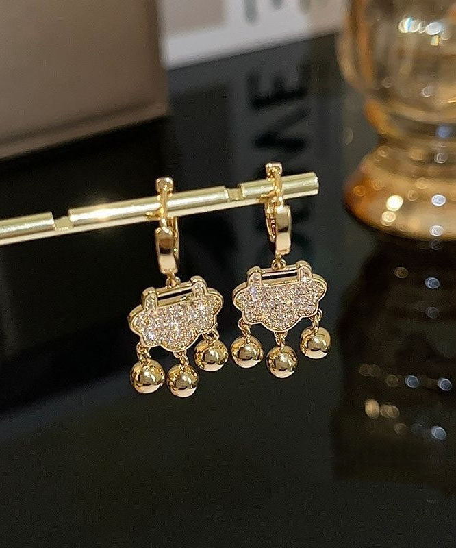 Elegant Gold Sterling Silver Zircon Small Bell Drop Earrings