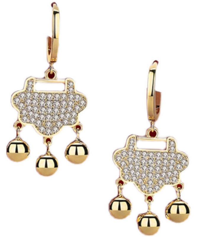 Elegant Gold Sterling Silver Zircon Small Bell Drop Earrings