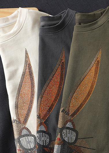 Elegant Gray Rabbit Pattern Clothes For Women O neck Half Sleeve Loose Spring Shirts - Omychic