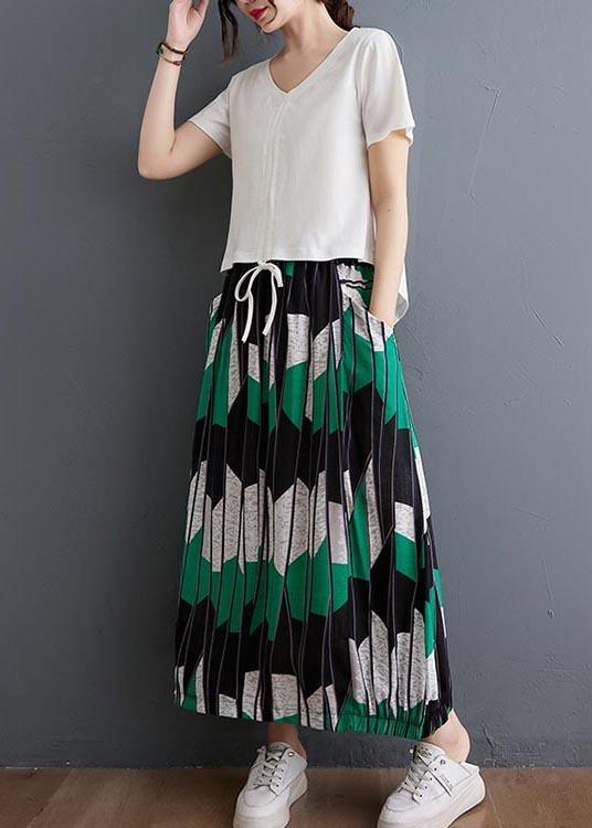 Elegant Green Geometric lantern Skirt Summer - Omychic