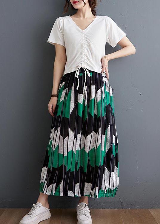 Elegant Green Geometric lantern Skirt Summer - Omychic
