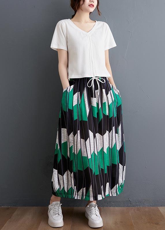 Elegant Green Geometric lantern Skirt Summer - Omychic