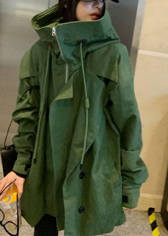 Elegant Green Loose zippered Pockets Casual Fall Coat - Omychic