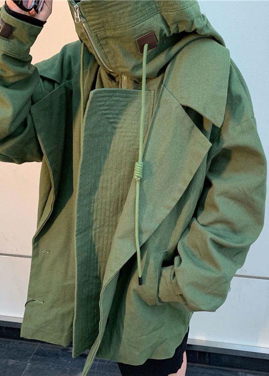 Elegant Green Loose zippered Pockets Casual Fall Coat - Omychic