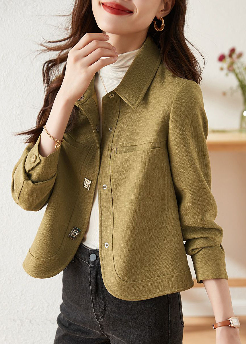 Elegant Green Peter Pan Collar Slim Fit Cotton Coats Fall