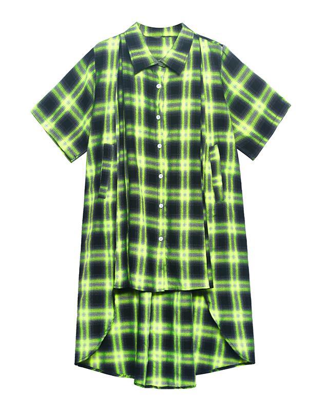 Elegant Green Plaid Cotton Buttonlow high design Summer Maxi Dresses - Omychic