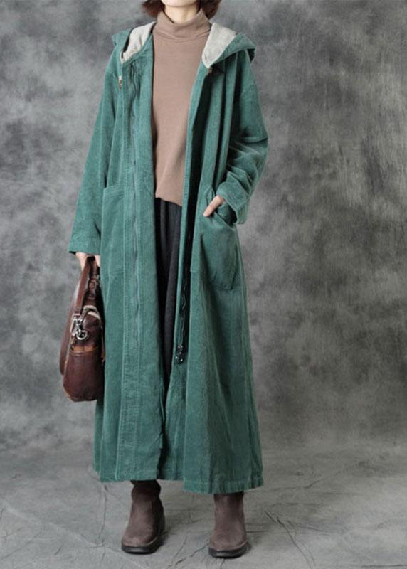 Elegant Green Pockets Hooded Zippered Button Fall Hoodies Outwear Long Sleeve - Omychic