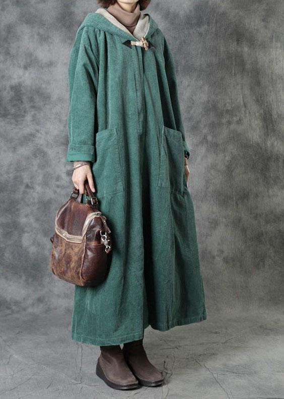 Elegant Green Pockets Hooded Zippered Button Fall Hoodies Outwear Long Sleeve - Omychic