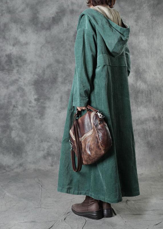 Elegant Green Pockets Hooded Zippered Button Fall Hoodies Outwear Long Sleeve - Omychic