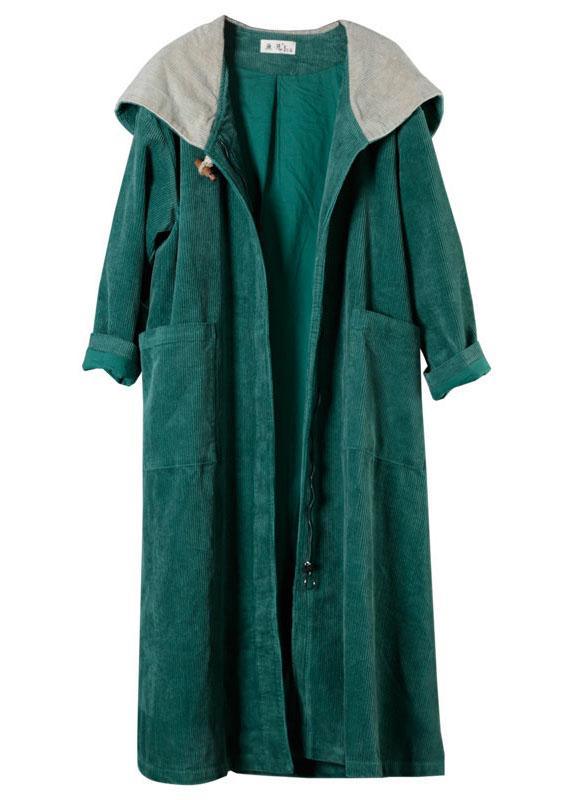 Elegant Green Pockets Hooded Zippered Button Fall Hoodies Outwear Long Sleeve - Omychic