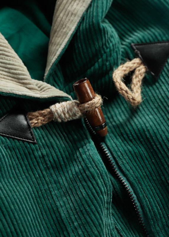 Elegant Green Pockets Hooded Zippered Button Fall Hoodies Outwear Long Sleeve - Omychic