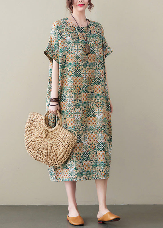 Elegant Green Print Cozy Long Dress Summer