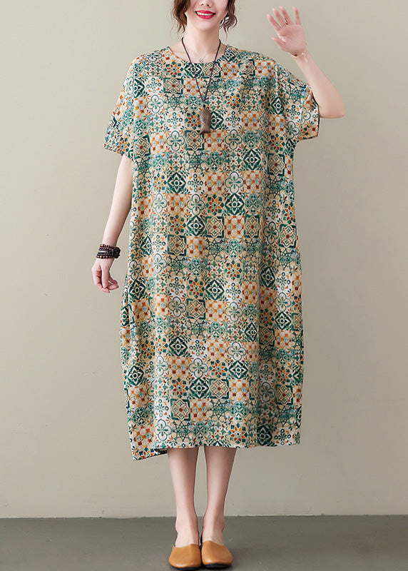 Elegant Green Print Cozy Long Dress Summer