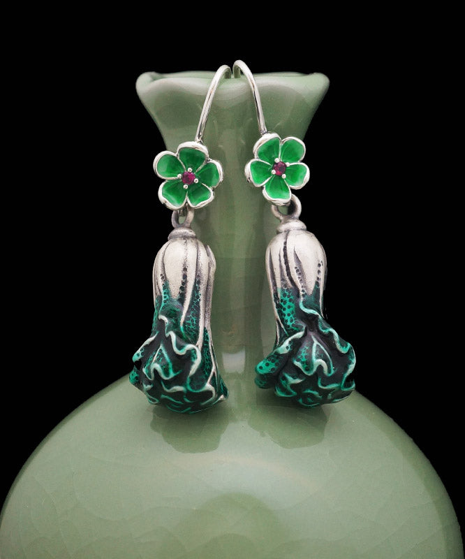 Elegant Green Sterling Silver Drop Earrings