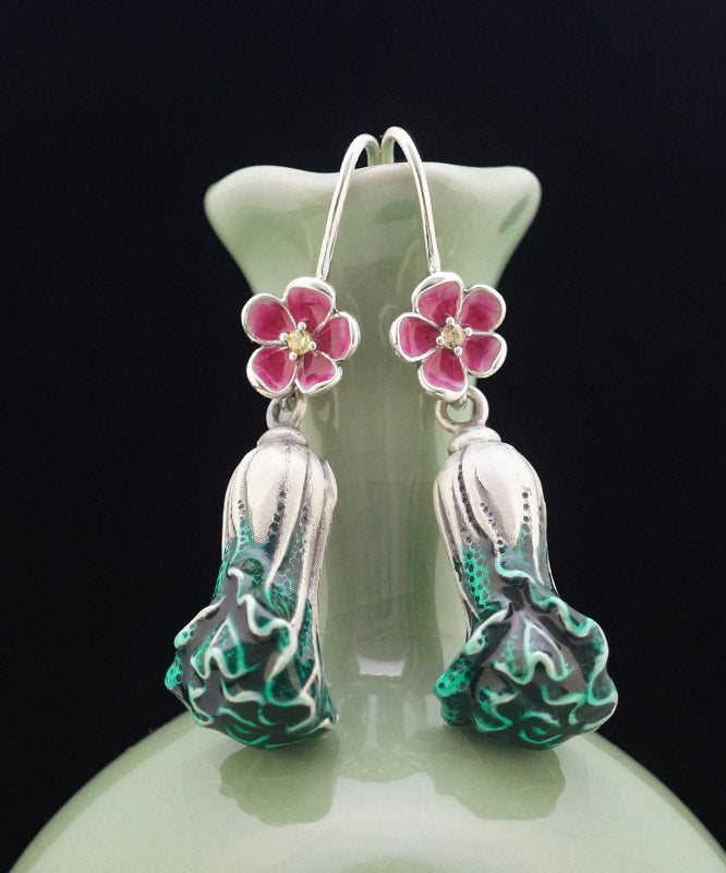 Elegant Green Sterling Silver Drop Earrings