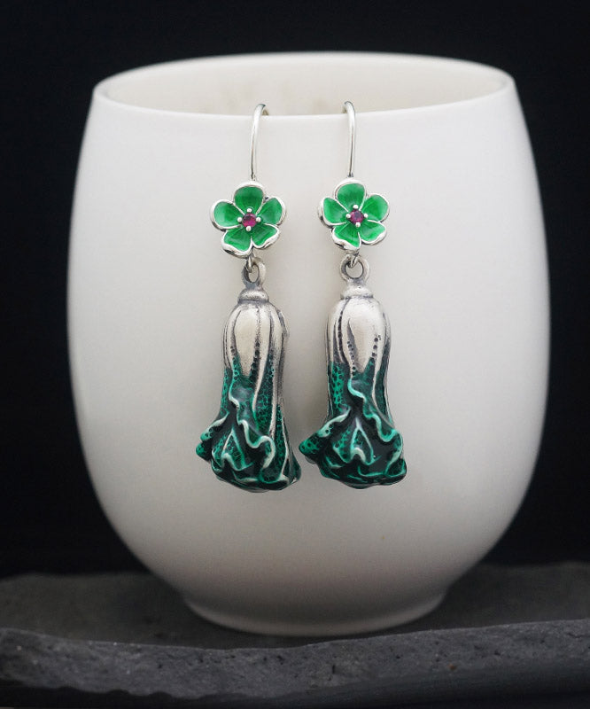 Elegant Green Sterling Silver Drop Earrings