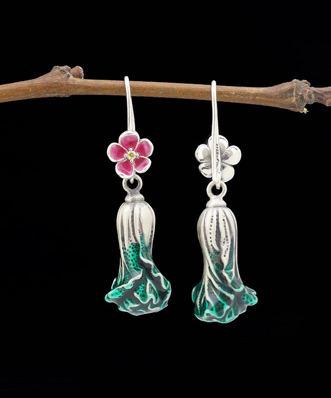 Elegant Green Sterling Silver Drop Earrings