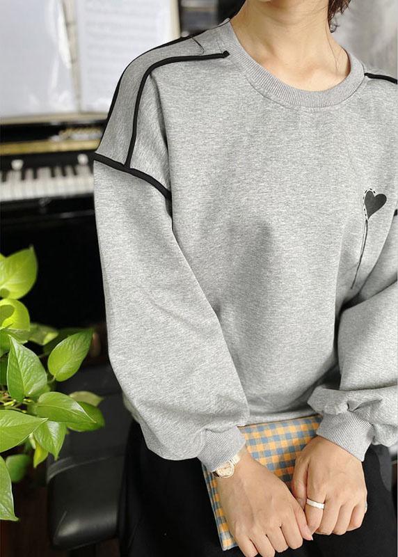 Elegant Grey Loose Embroideried Patchwork Fall Sweatshirt Street Wear - Omychic