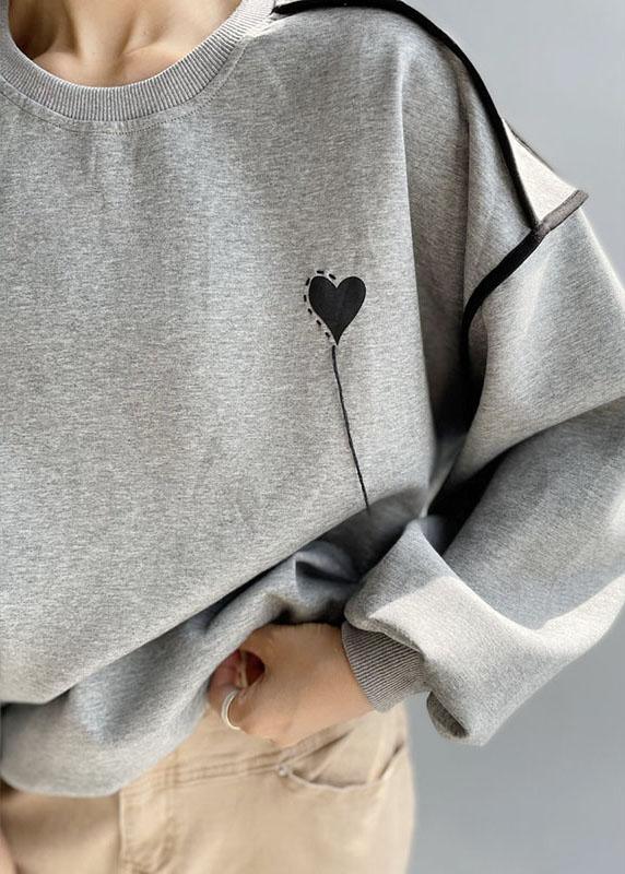 Elegant Grey Loose Embroideried Patchwork Fall Sweatshirt Street Wear - Omychic