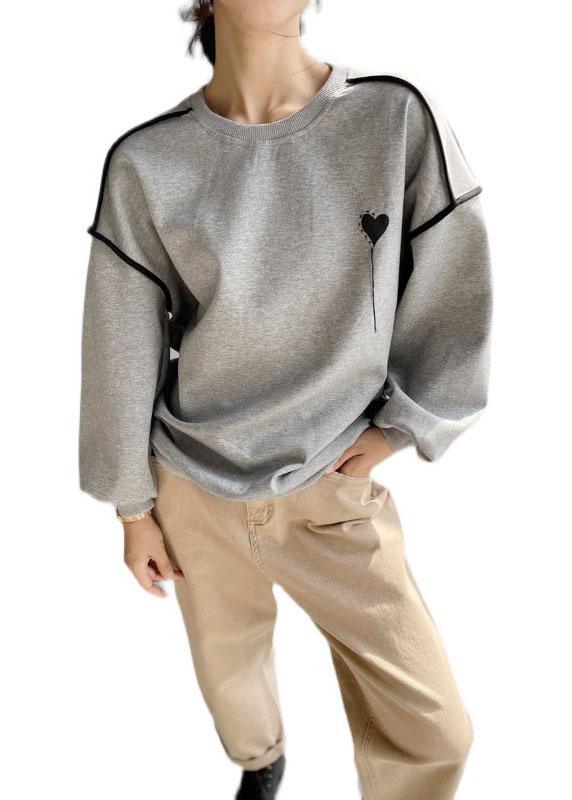 Elegant Grey Loose Embroideried Patchwork Fall Sweatshirt Street Wear - Omychic