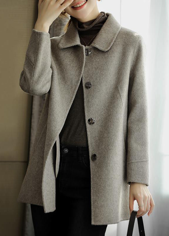 Elegant Grey Peter Pan Collar Silm Fit Woolen Coat Fall